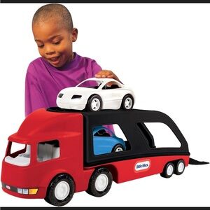 Vintage Red Little Tikes Truck Hauler With 2 Cars